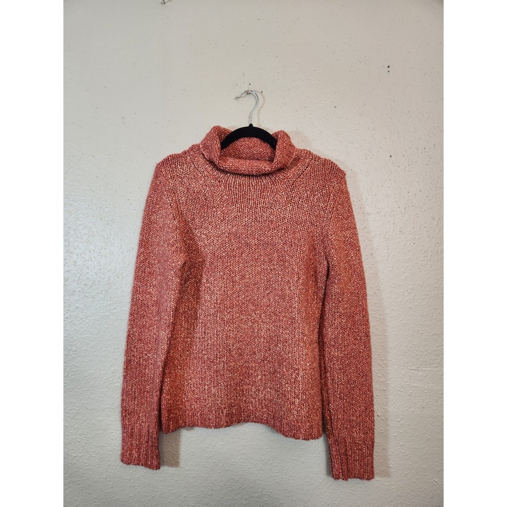 Ann Taylor Loft Women Medium Orange Marl Chunky Knit Turtleneck Sweater Wool Mix